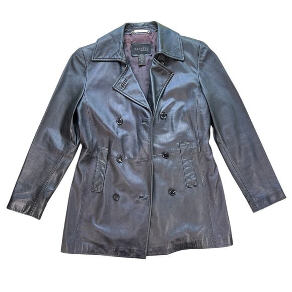 Express Buttery Soft Leather Double Breasted Trench Coat Women’s Small - Picture 1 of 11